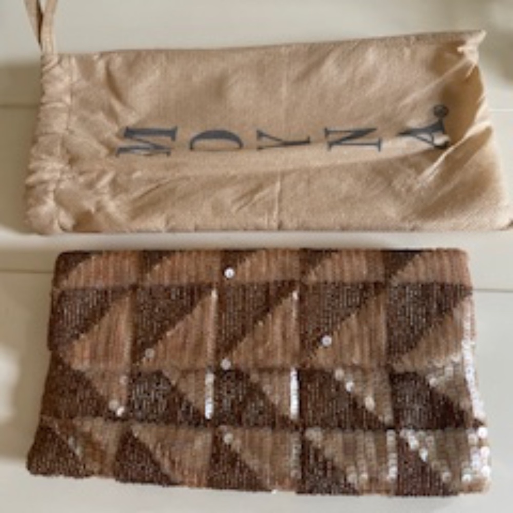 Sequined Evening Bag Clutch - Neutral Champagne Bronze in Color